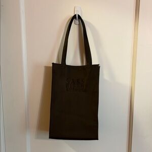 Saks Fifth Avenue Dark Brown Carryall Satin Tote